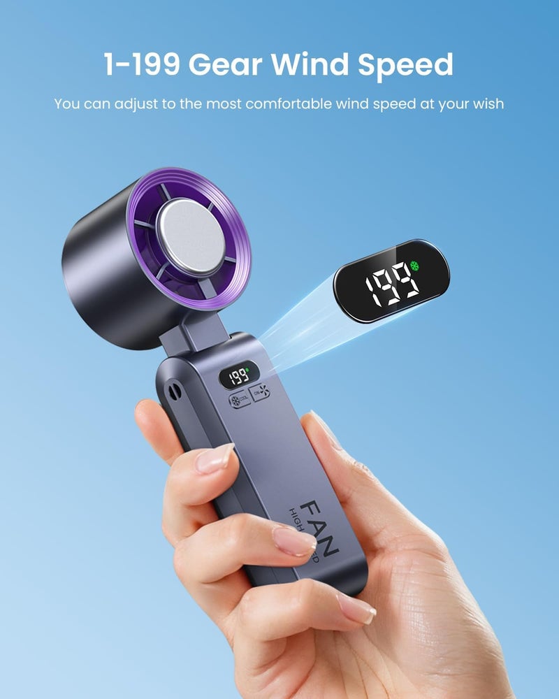 Kimguard Handheld Portable Turbo Fan with Ice Cooler, Speed (1-199) Rechargeable Personal Fan[20000 RPM] Small Pocket Fans for Travel/Outdoor/Home/Office, Purple - Image 3